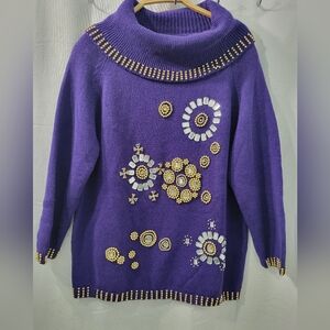 Victoria Harbour Vintage Purple Embellished Women's Sweater Size L